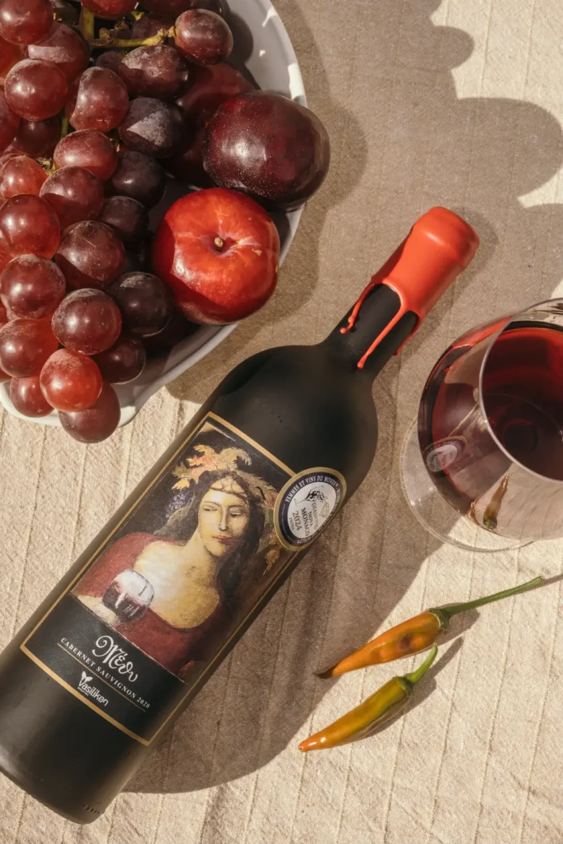 Red dry wine from protected geographical indication Paphos, from selected vineyards. 